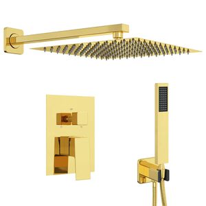 vidaXL Syst&egrave;me de douche dissimul&eacute; (carr&eacute;) Dor&eacute; Acier Inoxydable 201