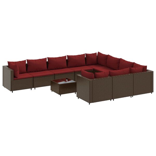 vidaXL Salon de jardin et coussins 11 pcs marron r&eacute;sine tress&eacute;e