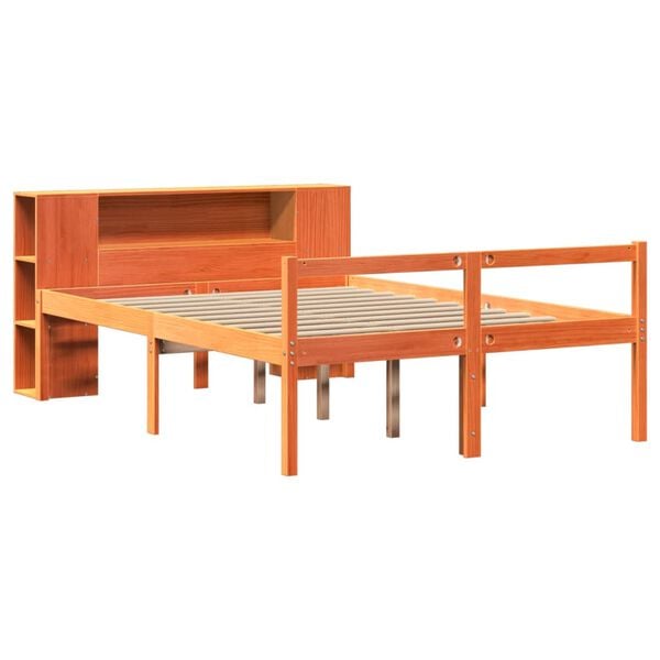vidaXL Lit biblioth&egrave;que sans matelas cire marron 135x190cm bois massif