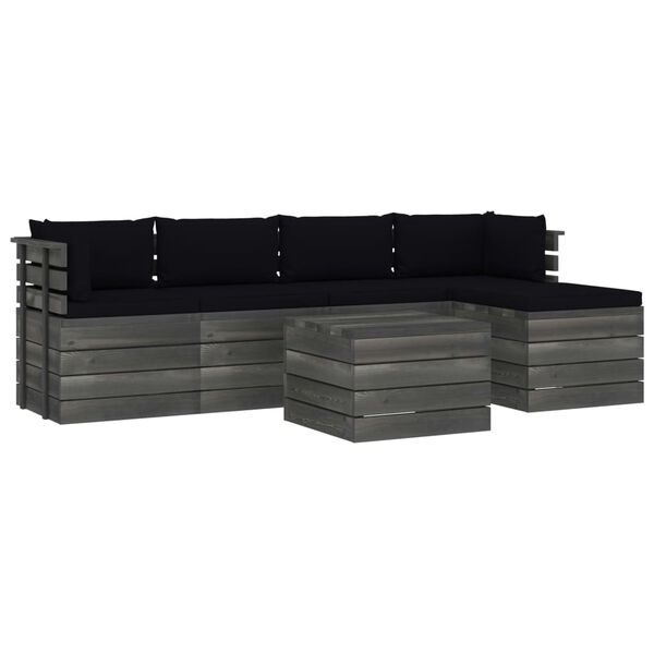 vidaXL Salon palette de jardin 6 pcs avec coussins Bois de pin massif