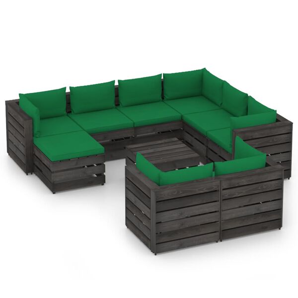 vidaXL Salon de jardin 10 pcs avec coussins Bois impr&eacute;gn&eacute; de gris
