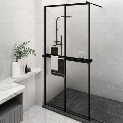 vidaXL Paroi de douche avec étagère Noir 118x190cm Verre ESG&Aluminium