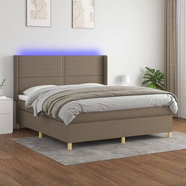 vidaXL Sommier &agrave; lattes de lit matelas et LED Taupe 180x200 cm Tissu