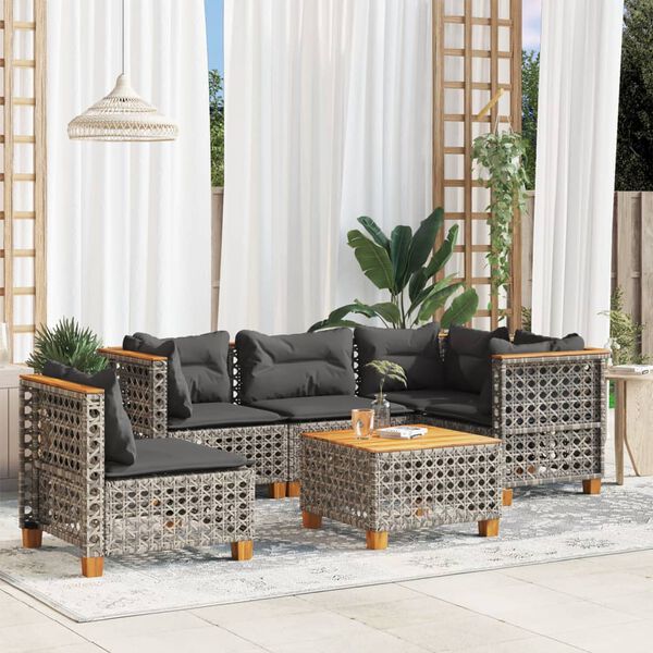vidaXL Salon de jardin 6 pcs avec coussins gris r&eacute;sine tress&eacute;e