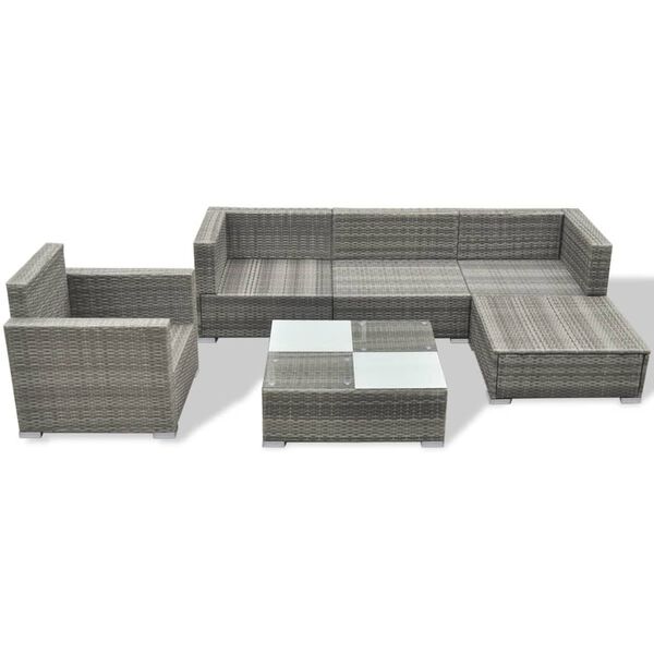 vidaXL Salon de jardin 6 pcs avec coussins résine tressée gris