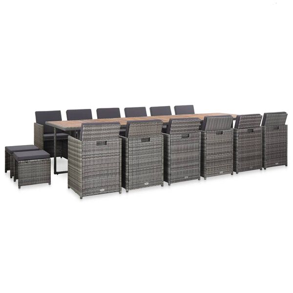 vidaXL Ensemble de salle &agrave; manger d'ext&eacute;rieur et coussins 17 pcs Gris