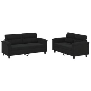 vidaXL Ensemble de canap&eacute;s 2 pcs avec coussins noir tissu microfibre