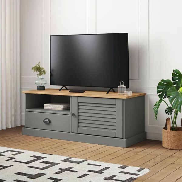 vidaXL Meuble TV VIGO gris 106x40x40 cm bois massif de pin