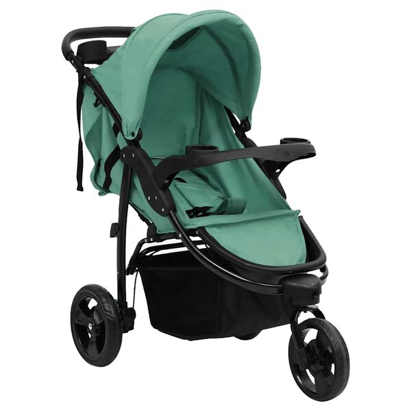 vidaXL Poussette b&eacute;b&eacute; &agrave; 3 roues Vert et noir Acier