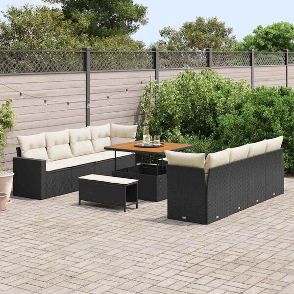 vidaXL Ensemble de canap&eacute; de jardin 12 pcs Noir et Cr&egrave;me polyrotin