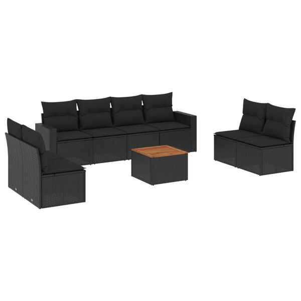 vidaXL Salon de jardin 9 pcs avec coussins noir r&eacute;sine tress&eacute;e