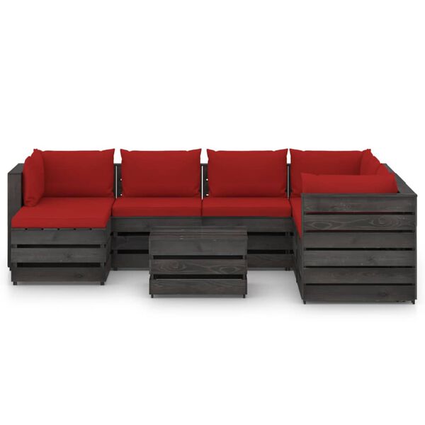 vidaXL Salon de jardin 8 pcs avec coussins Bois impr&eacute;gn&eacute; de gris