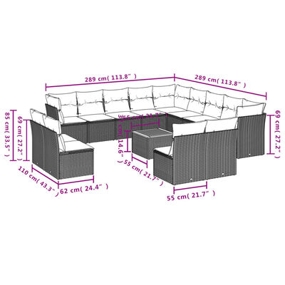 vidaXL Salon de jardin avec coussins 14 pcs gris résine tressée