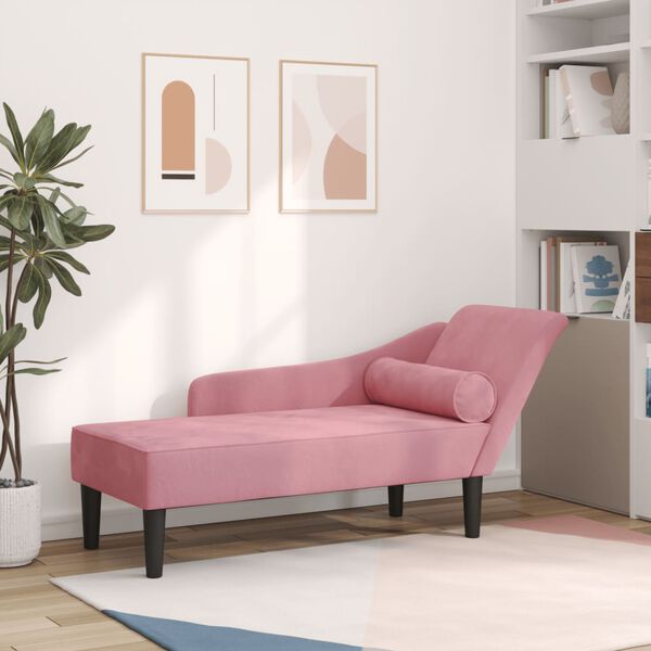 vidaXL Chaise longue avec coussins rose velours