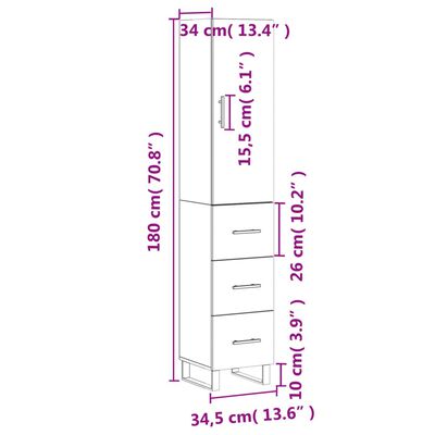 vidaXL Buffet haut Gris béton 34,5x34x180 cm Bois d'ingénierie