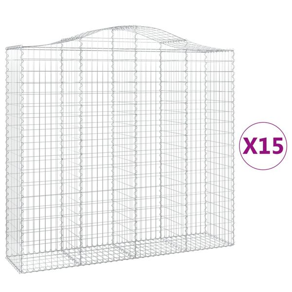 vidaXL Paniers &agrave; gabions arqu&eacute;s 15 pcs 200x50x180/200 cm Fer galvanis&eacute;