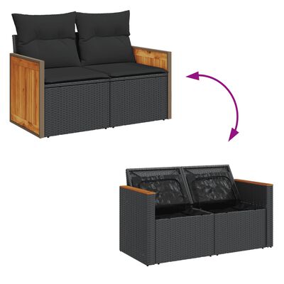 vidaXL Salon de jardin 7 pcs avec coussins noir résine tressée