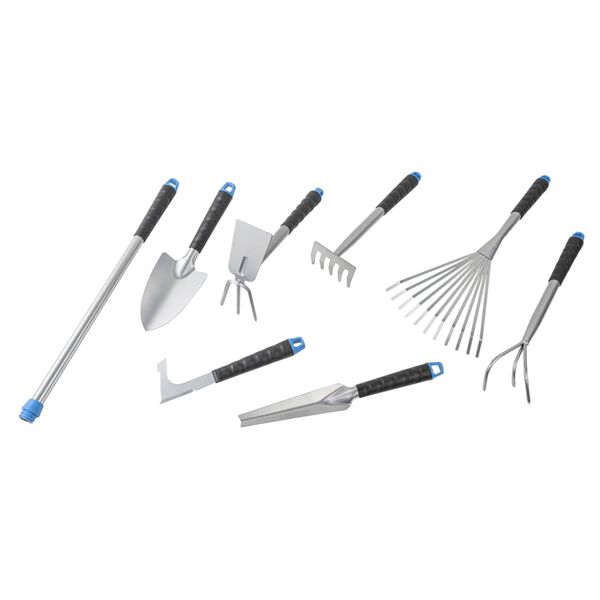 HI Ensemble d'outils de jardin 8 pcs Argent&eacute; M&eacute;tal
