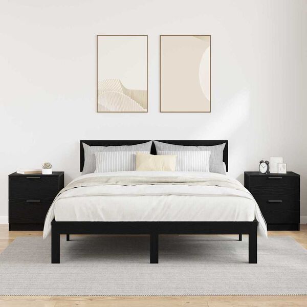 vidaXL Cabinet de chevet avec tiroir 2 pcs Ch&ecirc;ne noir 45 x 39 x 50cm