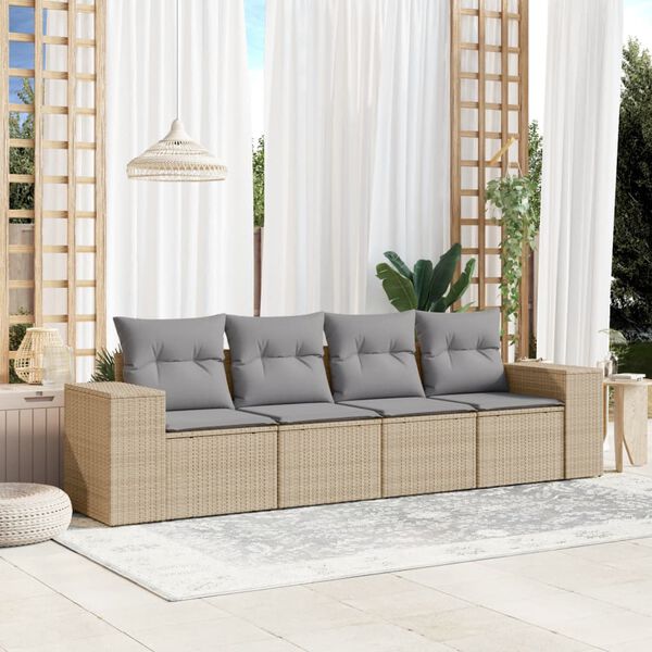 vidaXL Salon de jardin avec coussins 4 pcs beige r&eacute;sine tress&eacute;e