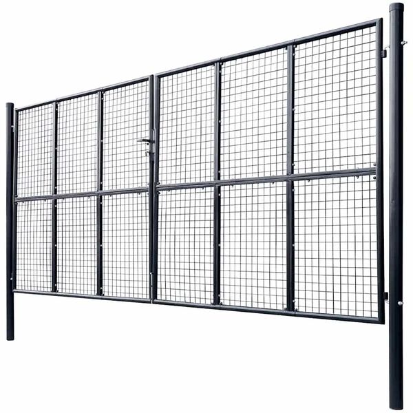 vidaXL Portail de jardin grillag&eacute; en acier galvanis&eacute; gris 400 x 175 cm