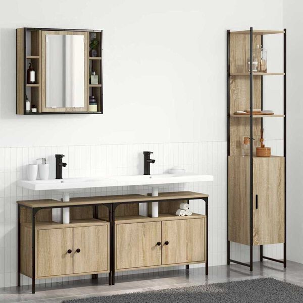 vidaXL Ensemble de mobilier de salle de bain 4 pcs Ch&ecirc;ne Sonoma