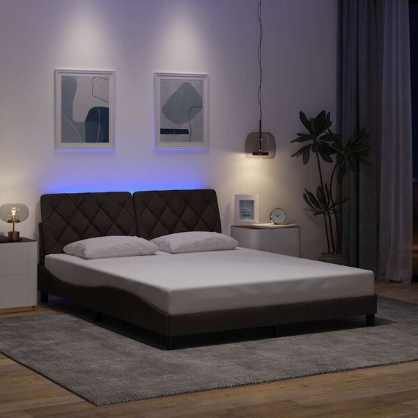 vidaXL Cadre de lit avec LED sans matelas marron fonc&eacute; 160x200cm tissu
