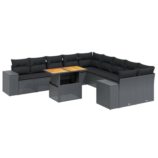 vidaXL Salon de jardin 11 pcs avec coussins noir r&eacute;sine tress&eacute;e