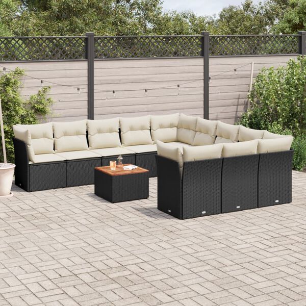 vidaXL Salon de jardin 12 pcs avec coussins noir r&eacute;sine tress&eacute;e