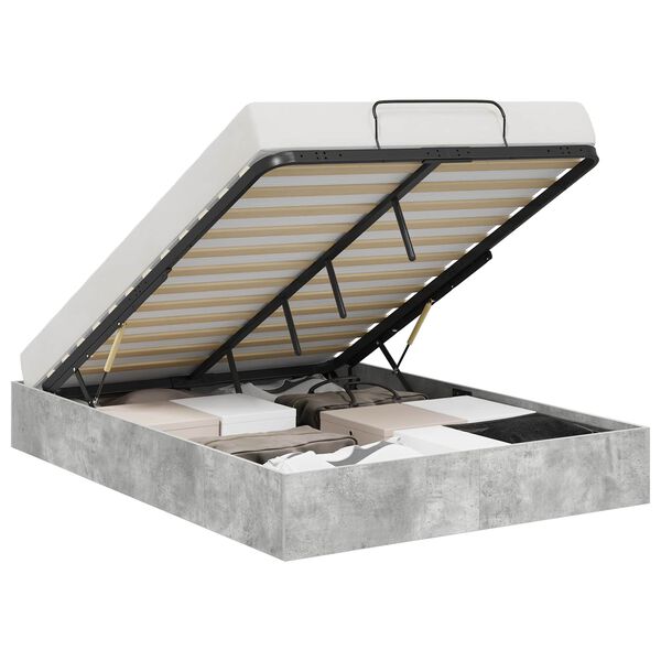 vidaXL Cadre de lit ottoman Gris b&eacute;ton 135 x 190 cm Bois d'ing&eacute;nierie