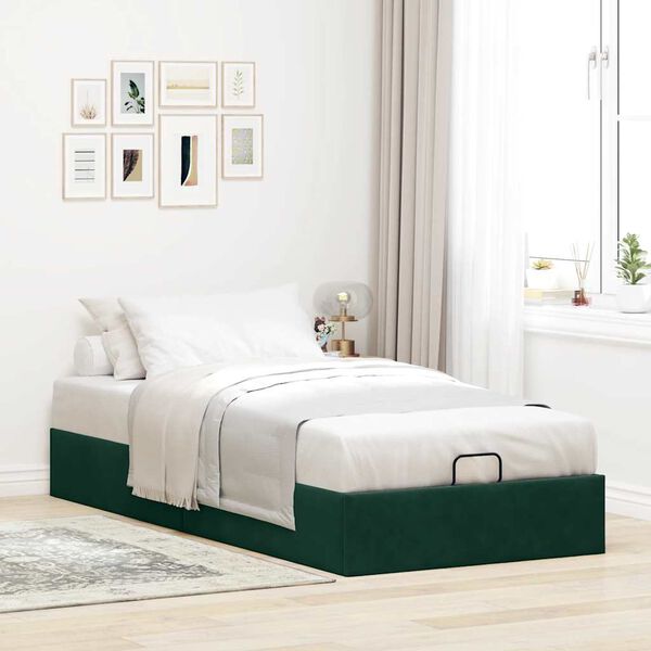 vidaXL Cadre de lit ottoman sans matelas vert fonc&eacute; 100x200 cm velours