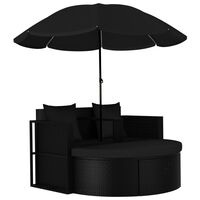 vidaXL Lit de jardin avec parasol Résine tressée Noir