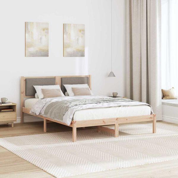 vidaXL Cadre de lit avec t&ecirc;te de lit Taupe 135 x 190 cm Pin massif