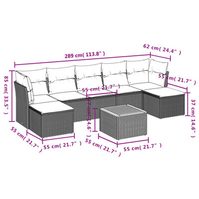 vidaXL Salon de jardin 8 pcs avec coussins noir résine tressée