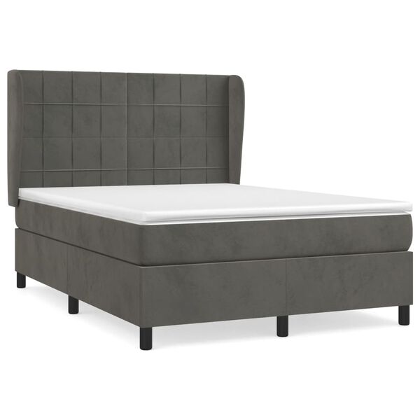 vidaXL Sommier &agrave; lattes de lit et matelas Gris fonc&eacute; 140x190cm Velours