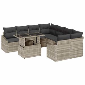 vidaXL Ensemble de canap&eacute; de jardin 9 pc Gris clair polyrotin
