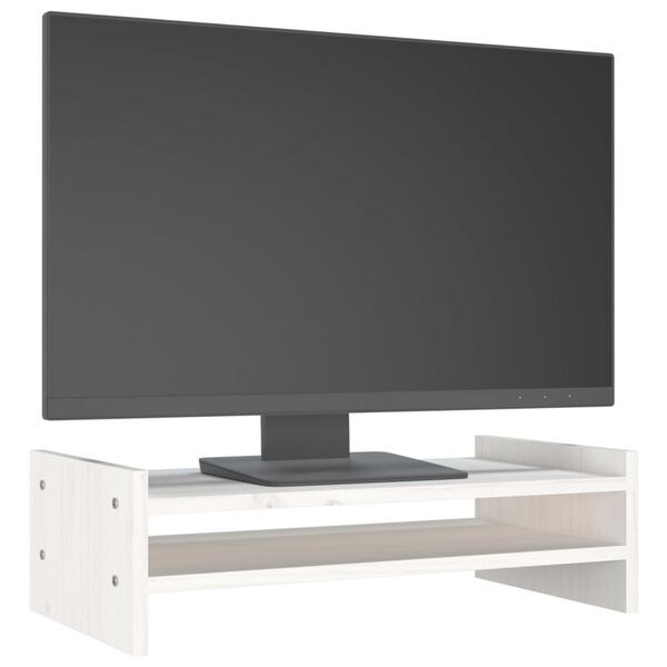 vidaXL Support de moniteur Blanc 50x27x15 cm Bois de pin solide