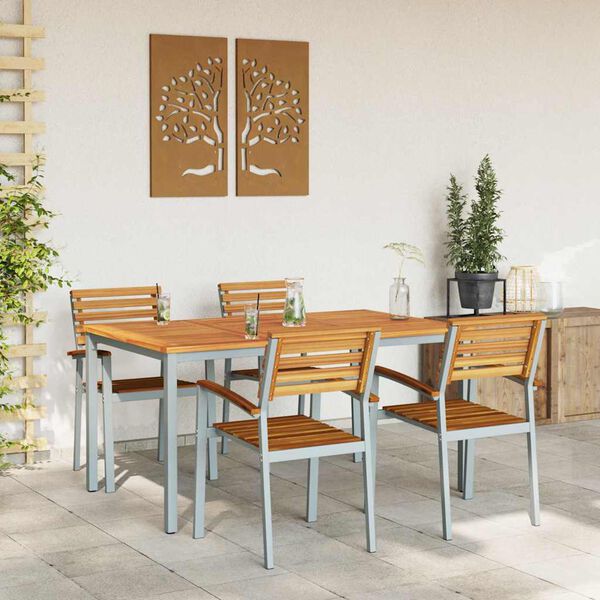 vidaXL Ensemble de salle à manger pour jardin 5 pcs Gris et marron