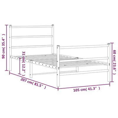 vidaXL Cadre de lit métal sans matelas et pied de lit blanc 100x200 cm