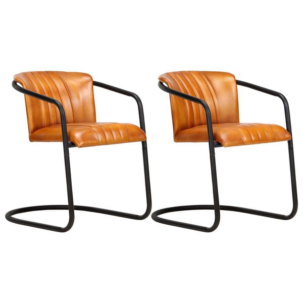 vidaXL Chaises &agrave; manger lot de 2 brun roux cuir v&eacute;ritable