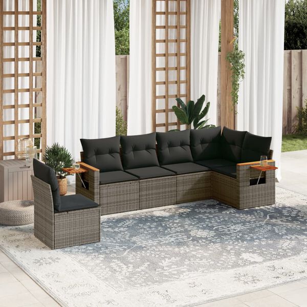 vidaXL Salon de jardin 6 pcs avec coussins gris r&eacute;sine tress&eacute;e