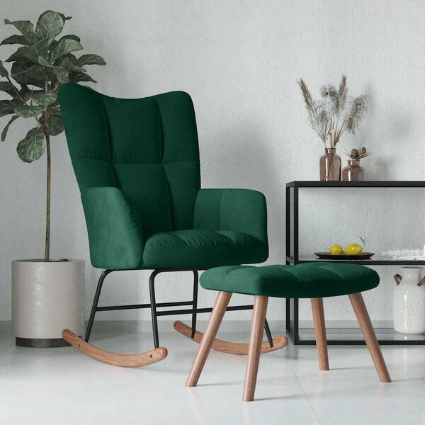 vidaXL Chaise &agrave; bascule avec repose-pied Vert fonc&eacute; Velours