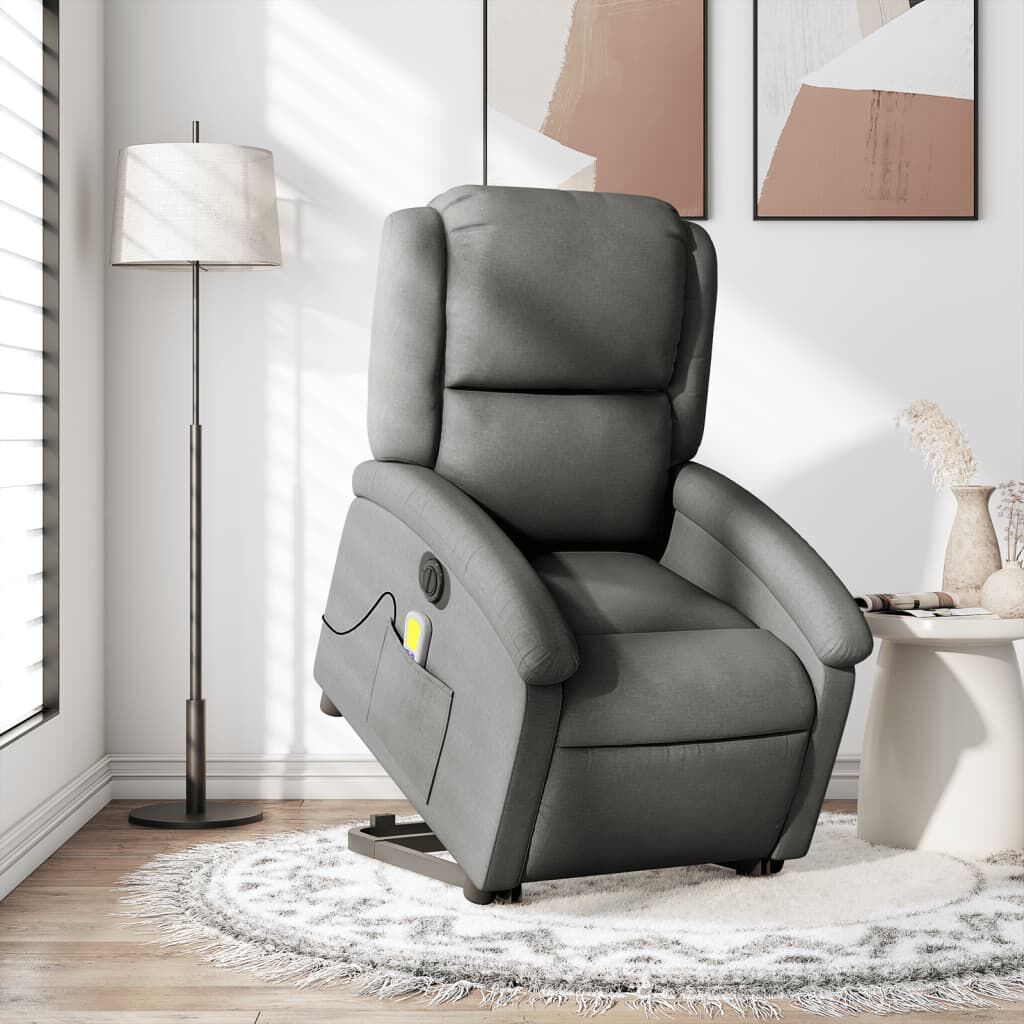 Fauteuil Inclinable Massage Iiaky - Levage Électrique, Tissu Gris, Inclinaison 135°