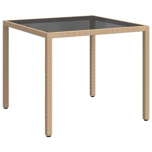 vidaXL Table de jardin 90x90x75cm Verre tremp&eacute; et r&eacute;sine tress&eacute;e Beige