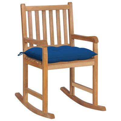 vidaXL Chaise à bascule avec coussin bleu Bois de teck solide