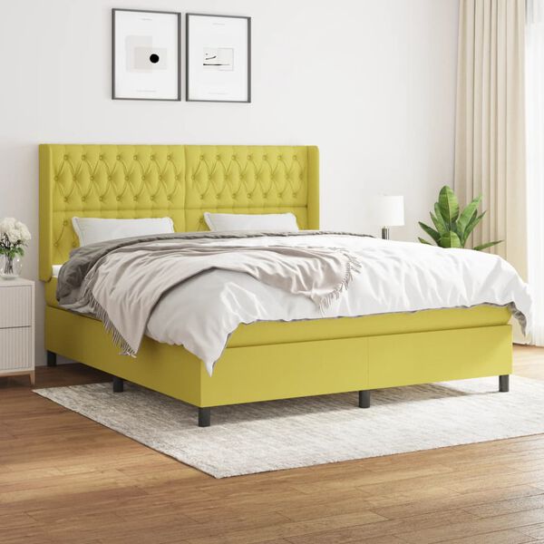 vidaXL Sommier &agrave; lattes de lit avec matelas Vert 180x200 cm Tissu
