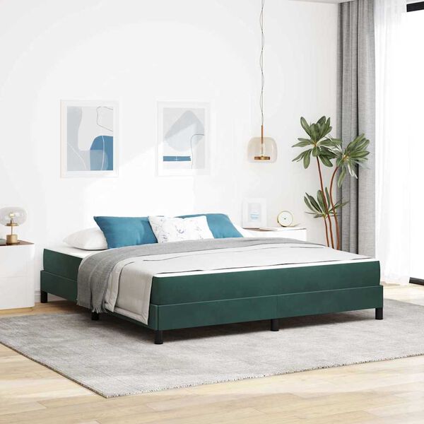 vidaXL Lit &agrave; ressorts avec matelas Vert fonc&eacute; 180 x 210 cm tissu