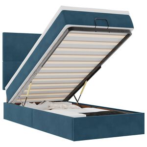 vidaXL Cadre de lit ottoman avec matelas bleu fonc&eacute; 80x200 cm velours