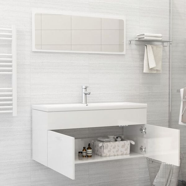 vidaXL Ensemble de meubles de salle de bain Blanc brillant Agglom&eacute;r&eacute;