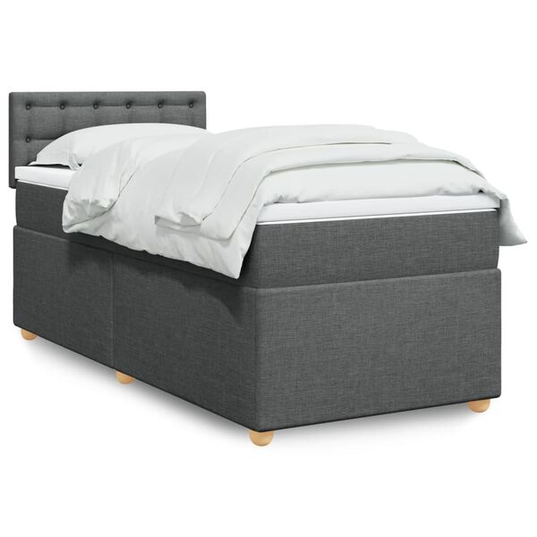 vidaXL Sommier &agrave; lattes de lit et matelas Gris fonc&eacute; 90x190 cm Tissu
